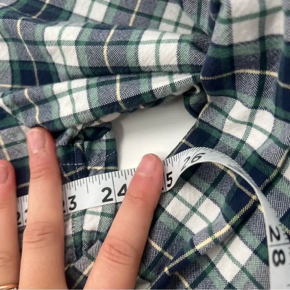 J. Crew Men’s Vintage Oxford Button Down Plaid Navy Blue Green Shirt Long Sleeve